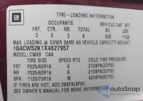 1999 Buick Park Avenue из США, поврежденный, VIN 1G4CW52K1X4627957